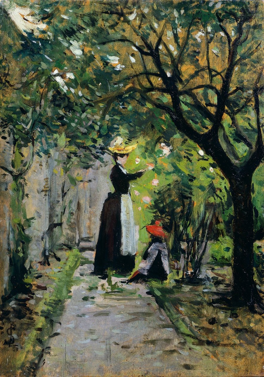 Ruusutarhassa, kirjoittaja Silvestro Lega (1826-1895), öljy paneelille, 36,5x25,5 cm tekijältä Silvestro Lega