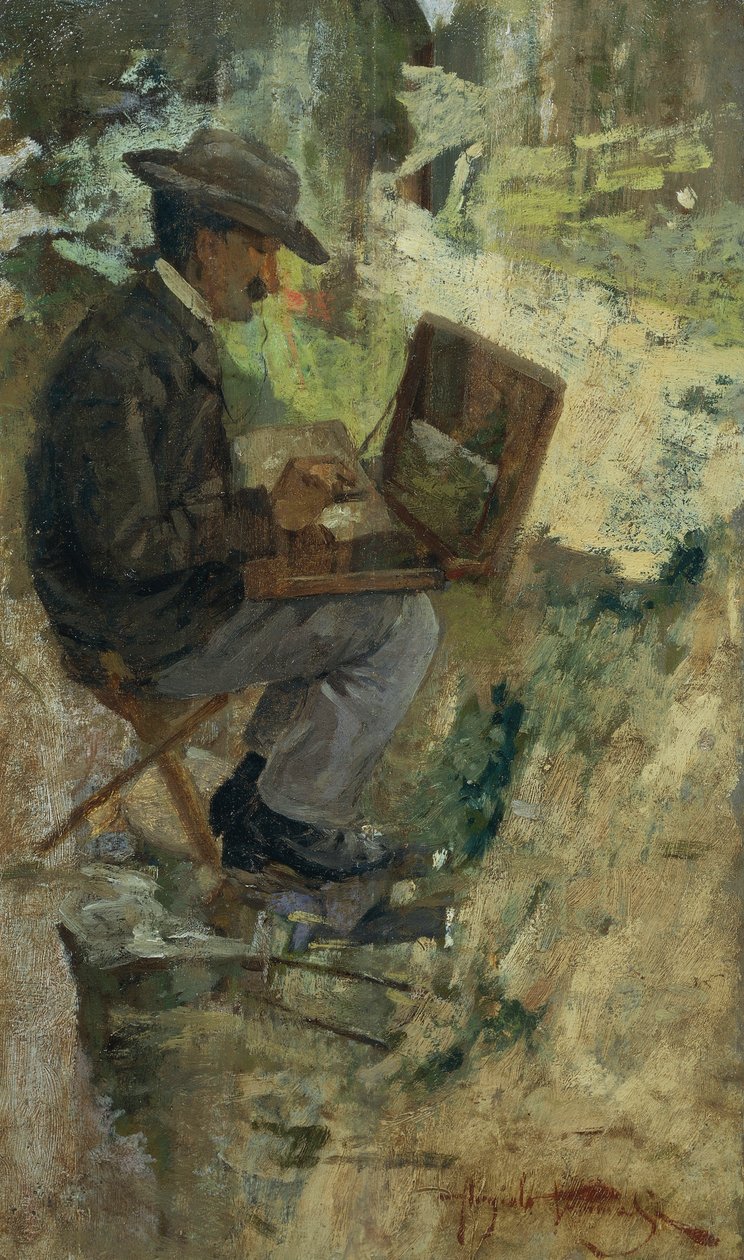 Angiolo Tommasin (1858-1923) Silvestro Legan muotokuva, öljy paneelille tekijältä Silvestro Lega