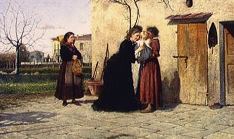 Pienen tytön luona (öljy kankaalle) tekijältä Silvestro Lega