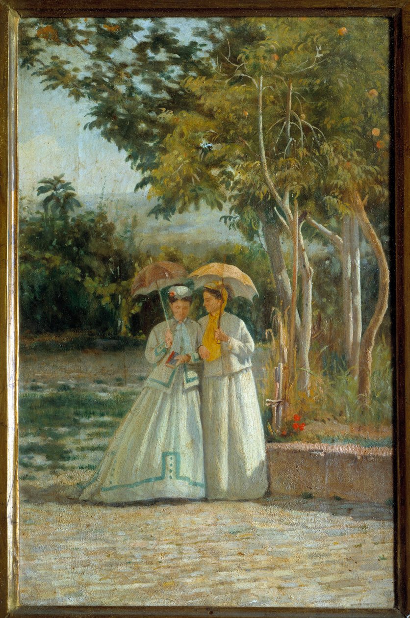 Kävele puutarhassa Silvestro Legan maalaus (18126-1895) 1800-luvun Firenze, Modernin taiteen museo tekijältä Silvestro Lega