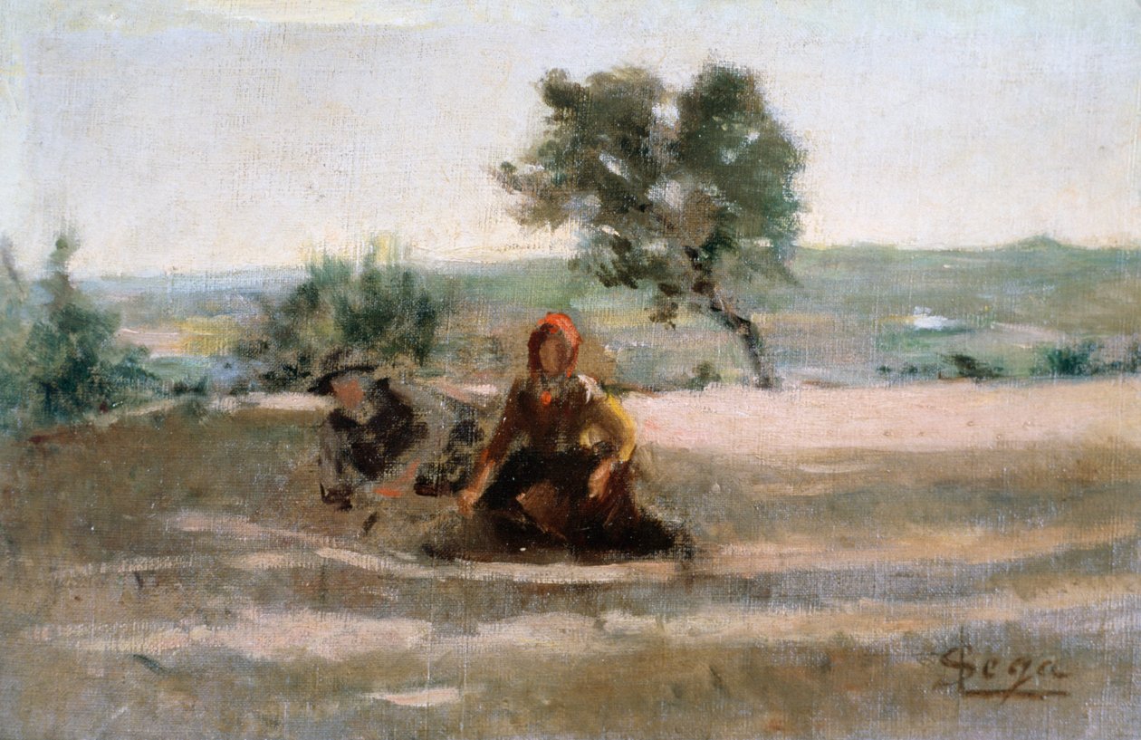 Nuoret talonpojat, Silvestro Lega (1826-1895), öljy kankaalle, cm 24x37 tekijältä Silvestro Lega