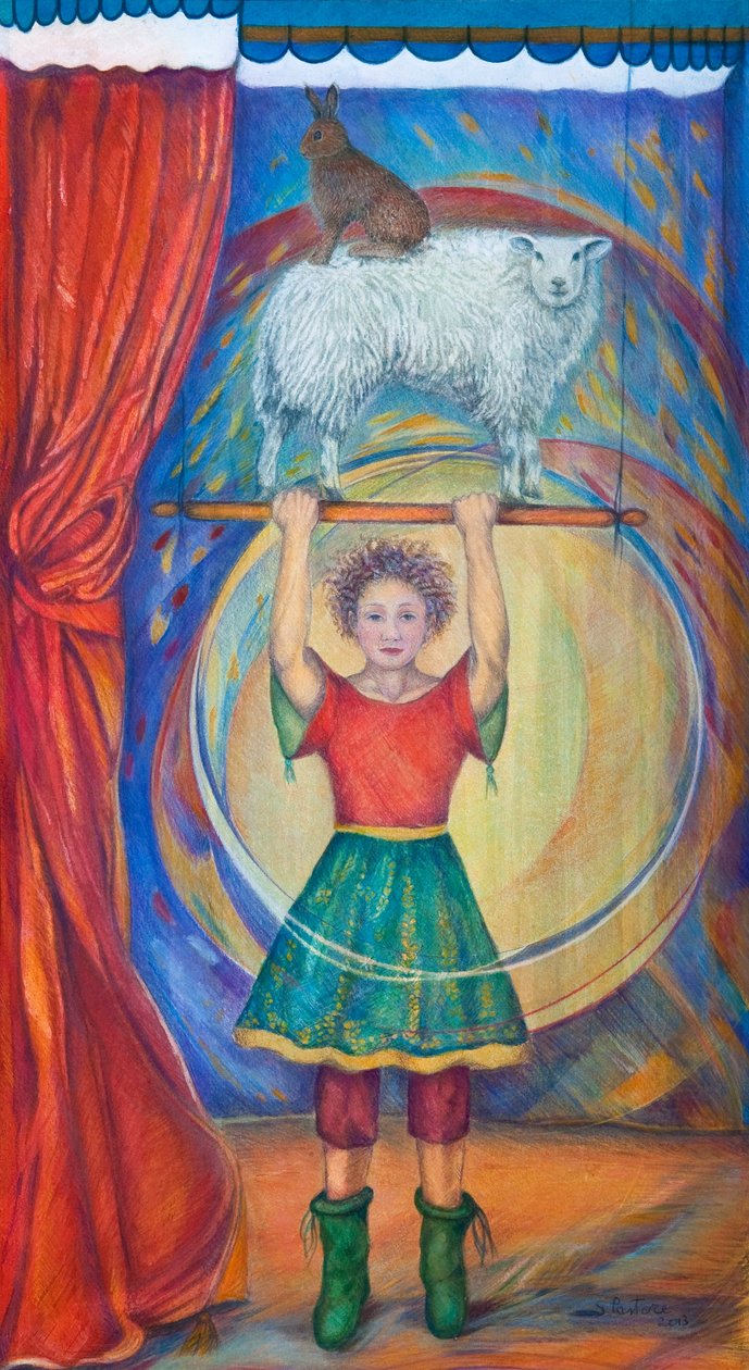 Akrobaatit, 2013 (akvarelli ja pastelli) tekijältä Silvia Pastore