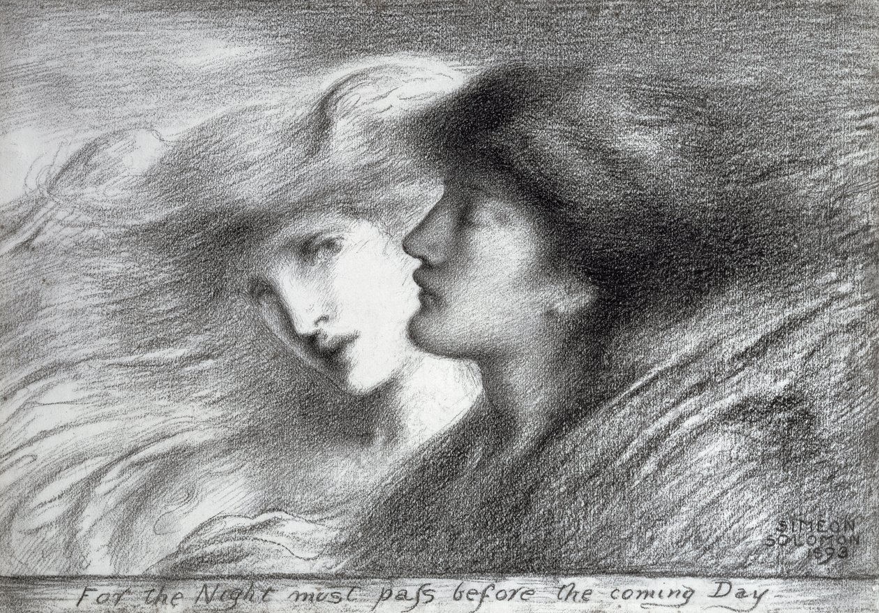 "Sillä yön täytyy kulua ennen tulevaa päivää", 1893 (hiili paperilla) tekijältä Simeon Solomon