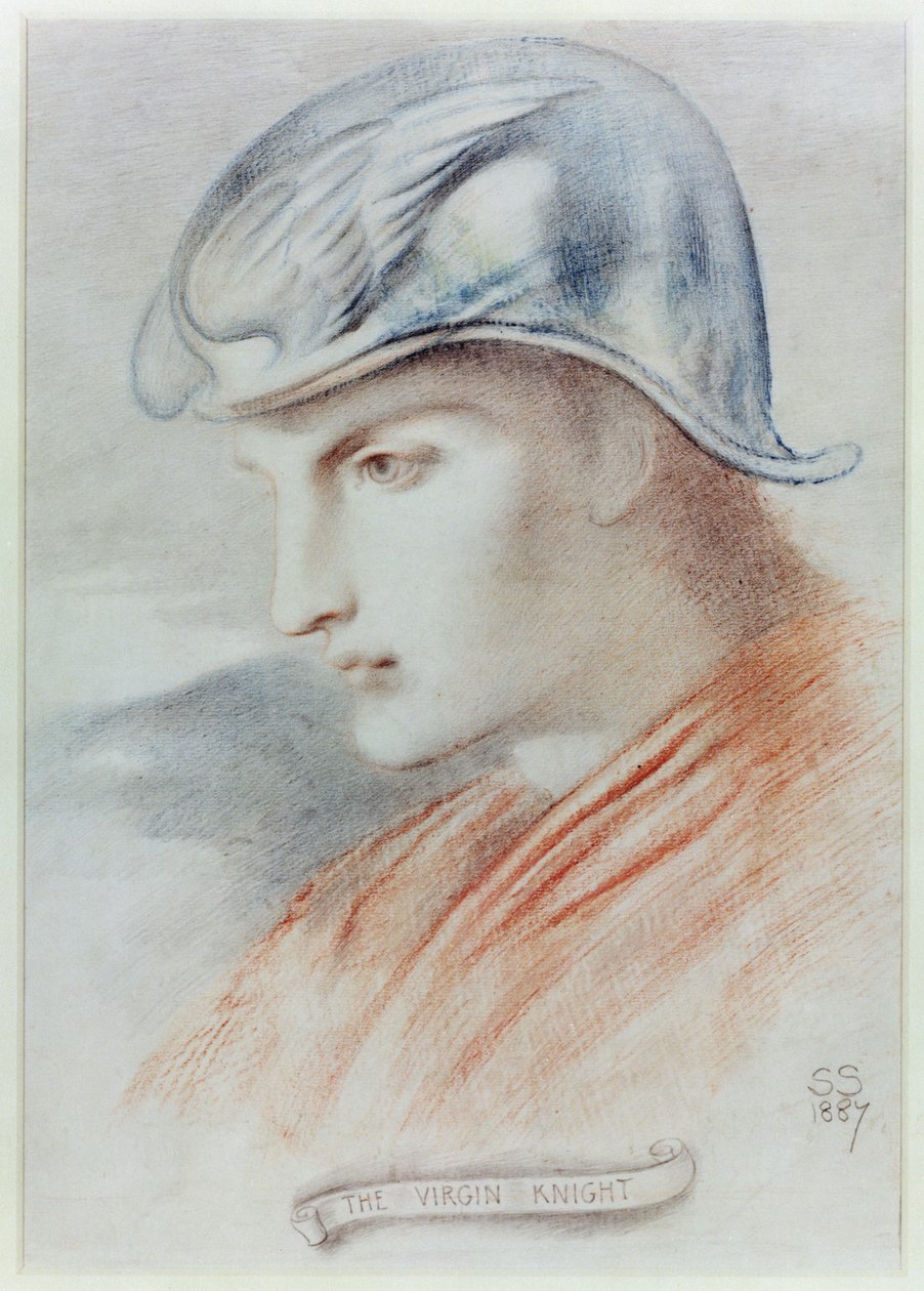 Neitsyt ritari, 1887 (värilliset liidut paperille) tekijältä Simeon Solomon