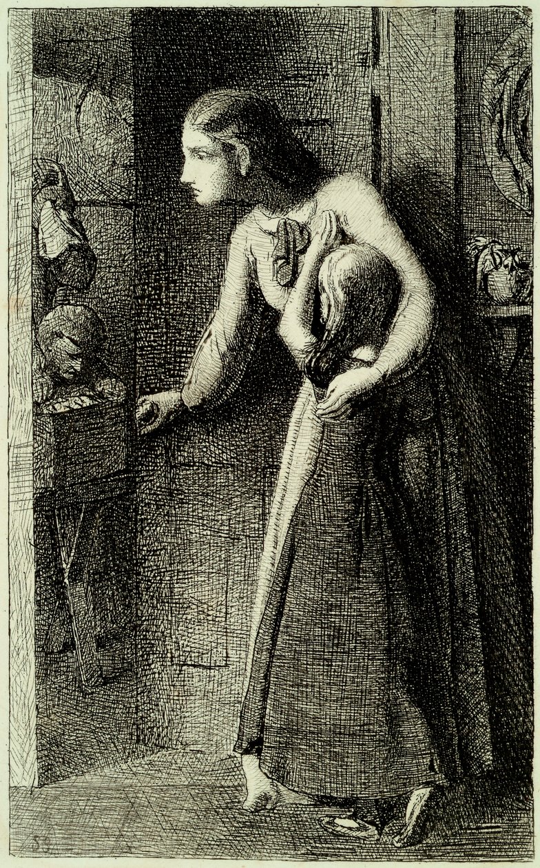 Kummitustalo, n. 1858 (etsaus painettu intialaiselle paperille) tekijältä Simeon Solomon