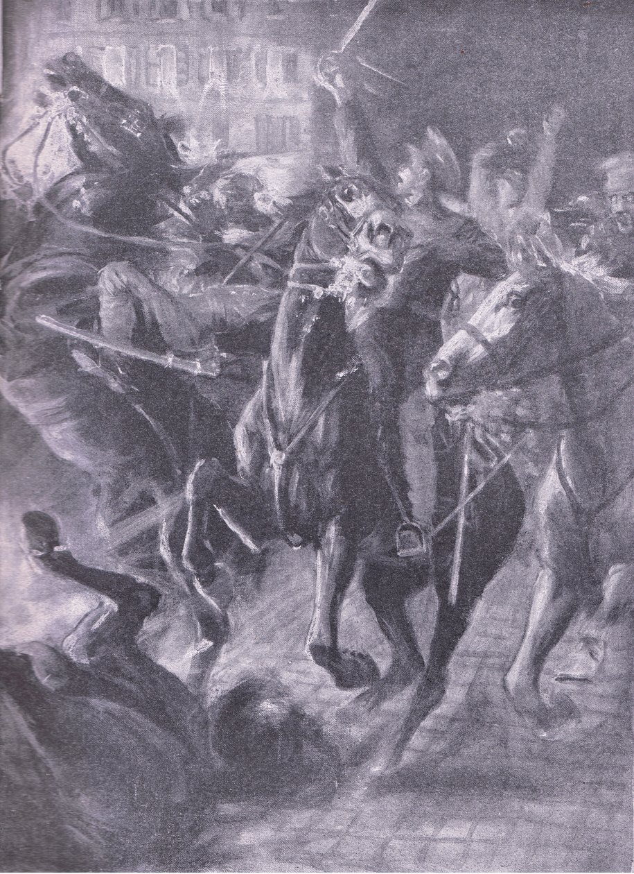 Ison-Britannian ratsuväen yöhyökkäys laajan liikkeen aikana lokakuussa 2014, Waverley Book Co Limitedin julkaisemasta History of the Great War osasta 3, n. 1920 tekijältä Simon Harmon Vedder