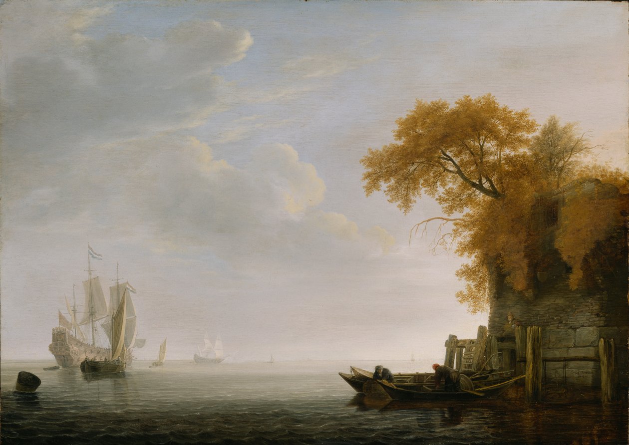 Rauhallinen meri, 1642 (öljy tammilevylle) tekijältä Simon de Vlieger
