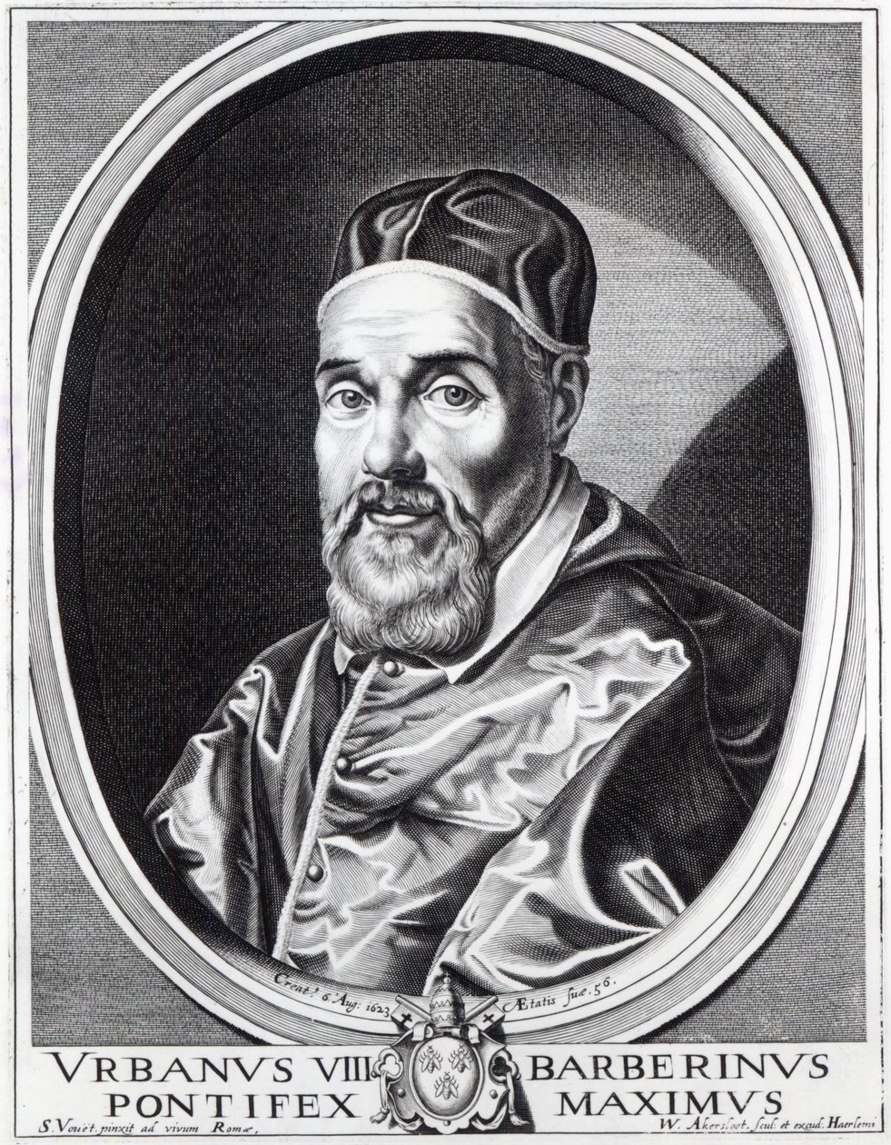 Paavi Urbanus VIII, kaiverrus Willem Outgertsz Akersloot tekijältä Simon Vouet