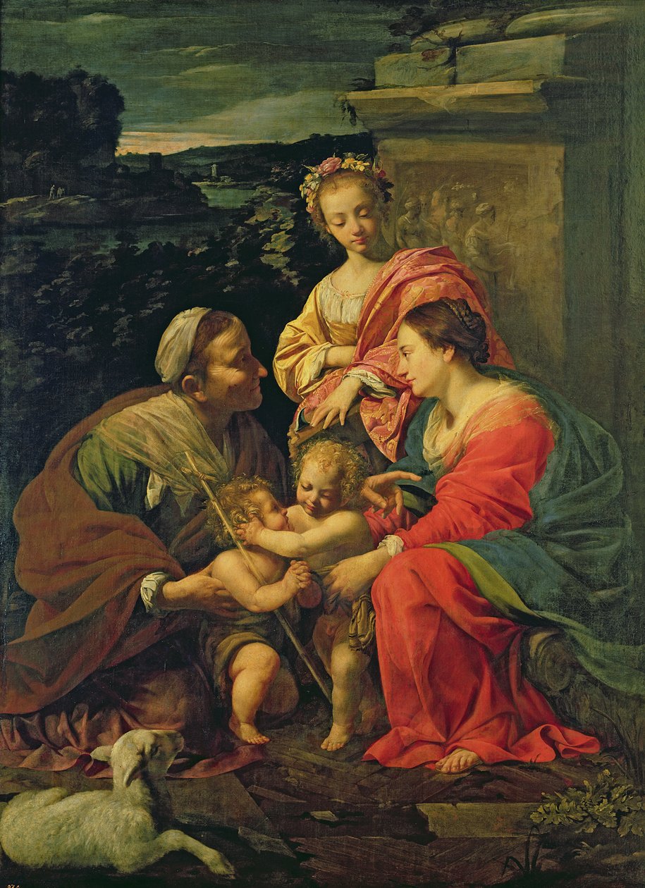 Neitsyt ja lapsi Pyhän Elisabetin, Pyhän Johanneksen lapsen ja Pyhän Katariinan kanssa, n. 1624-26 tekijältä Simon Vouet