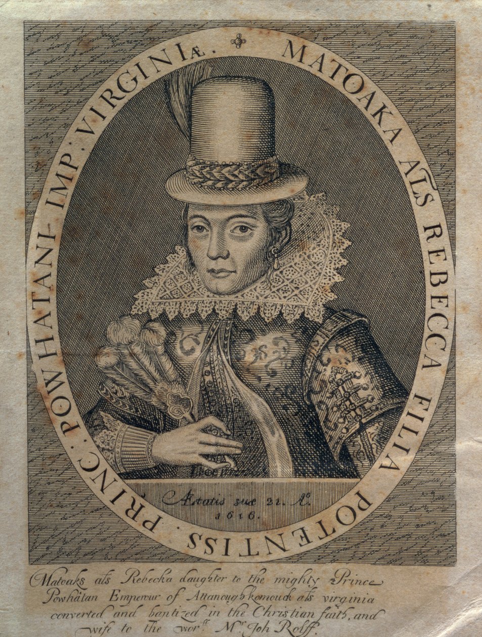 Pocahontas (1595-1617) 1616 tekijältä Simon de Passe