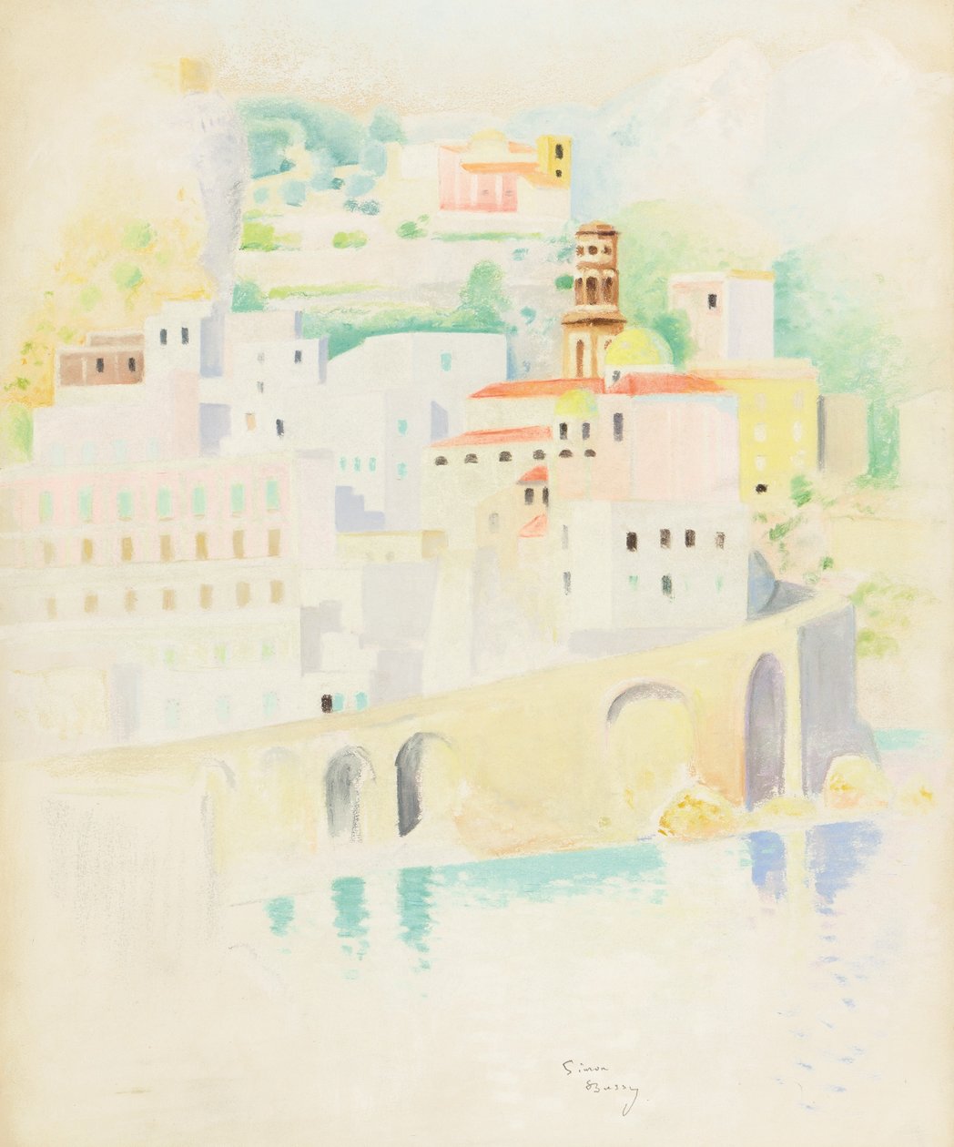 Atrani, Amalfin rannikko (pastelli paperille) tekijältä Simon Albert Bussy