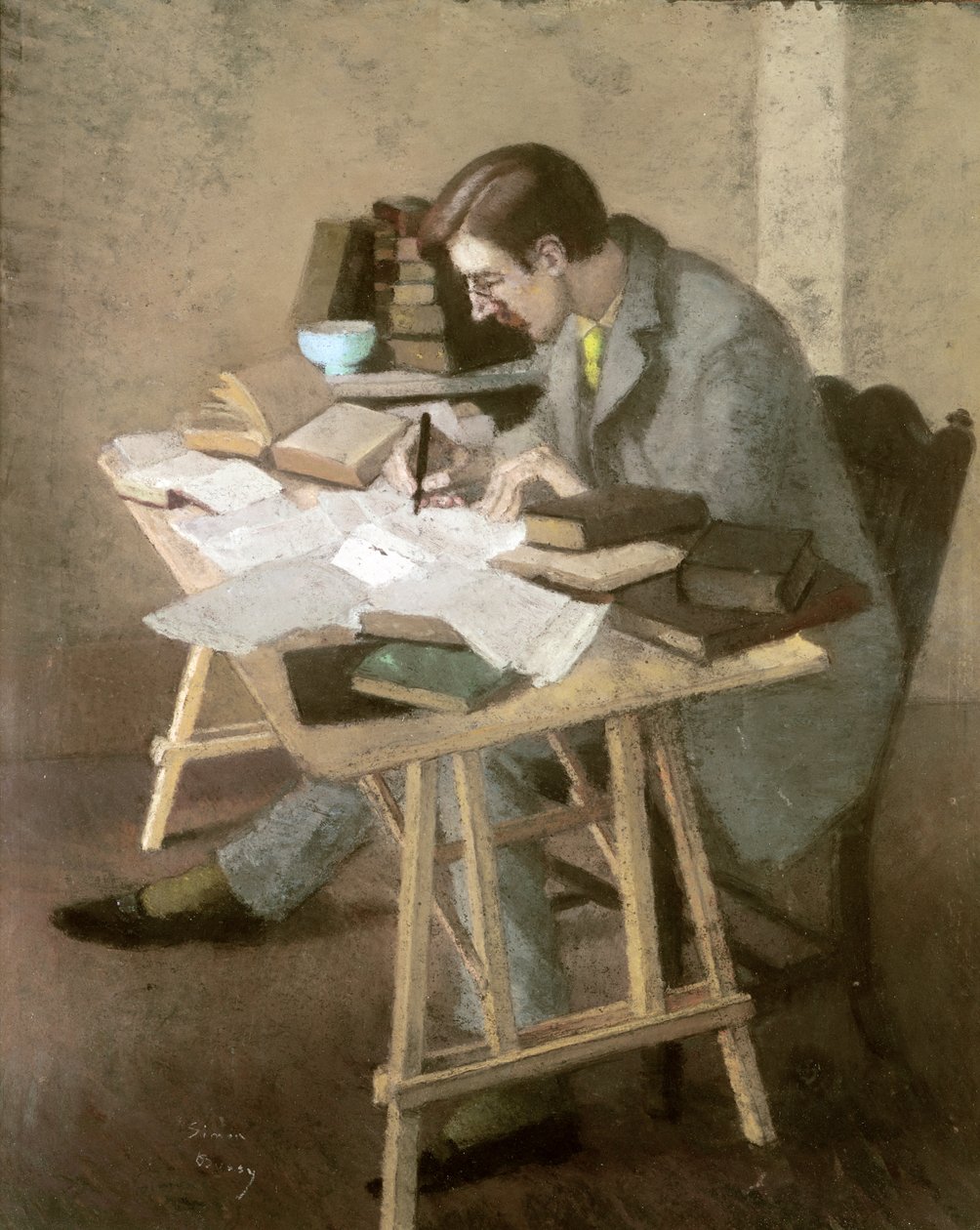 Lytton Stracheyn muotokuva (pastelli paperille) tekijältä Simon Albert Bussy