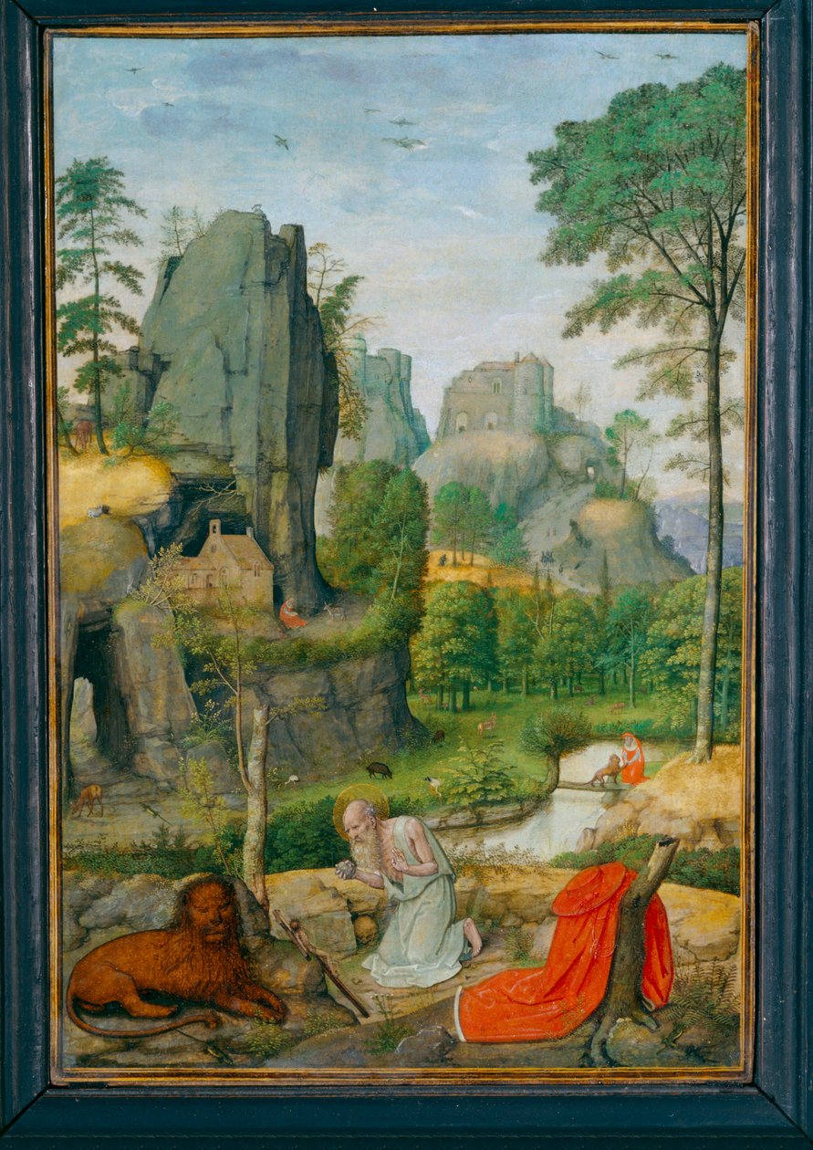 Paysage avec saint Jerôme penitent et la guerison du lion - Maisema, jossa on pyhä Jerome penitent ja leijonan parannuskeino ... tekijältä Simon Bening