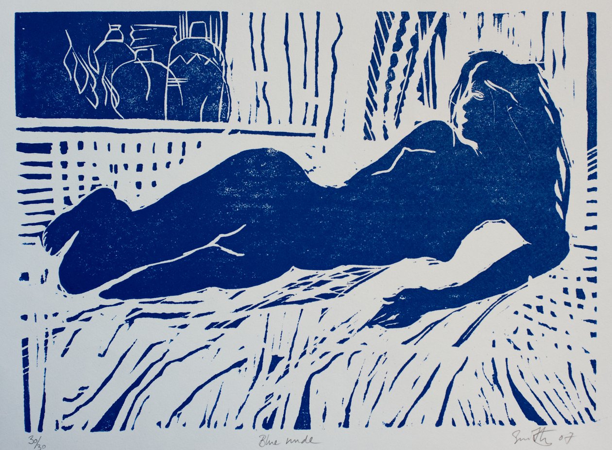 Sininen alaston, 2007 (puupiirros) tekijältä Simon Fletcher