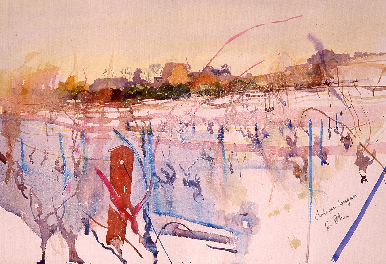 Chateau Coujan, hiver, 2004 (akvarelli) tekijältä Simon Fletcher