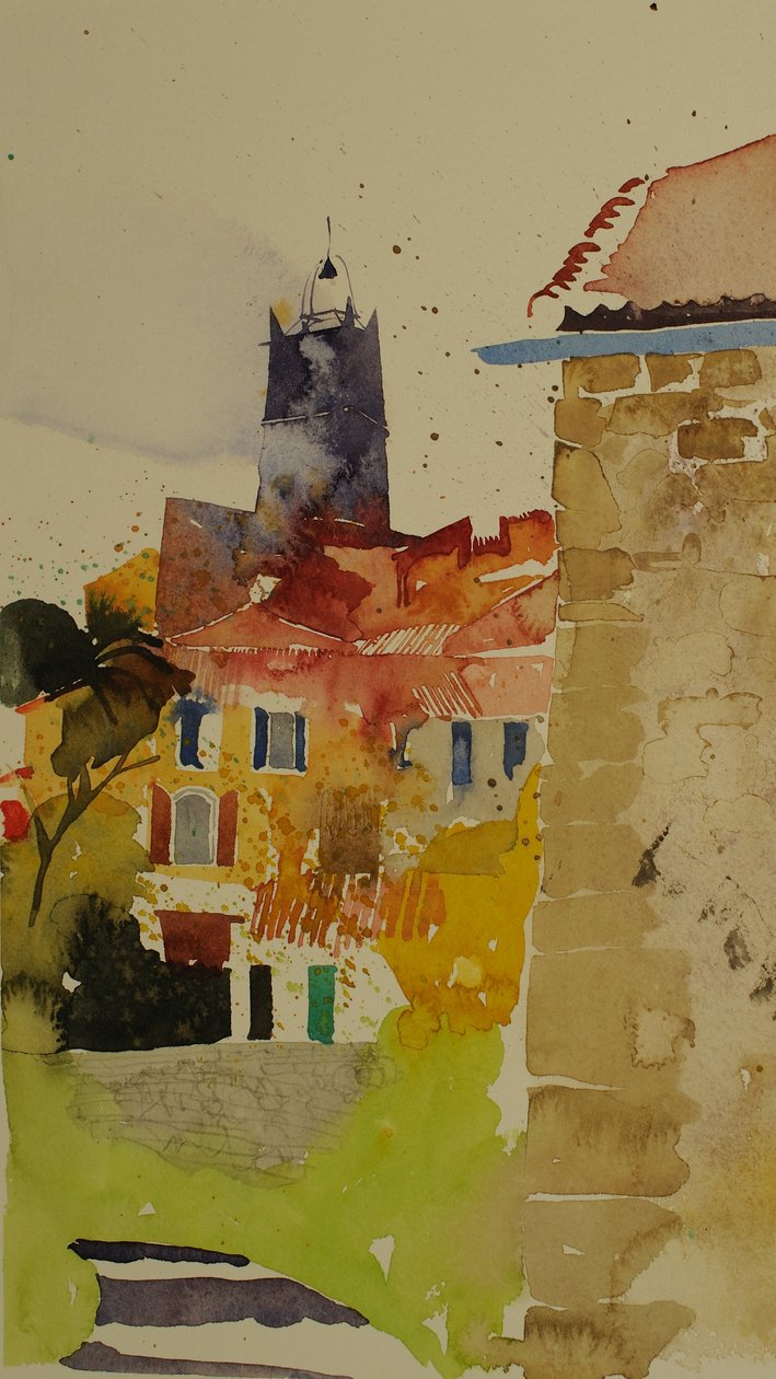 Clocher, Languedoc, 2002 (akvarelli) tekijältä Simon Fletcher