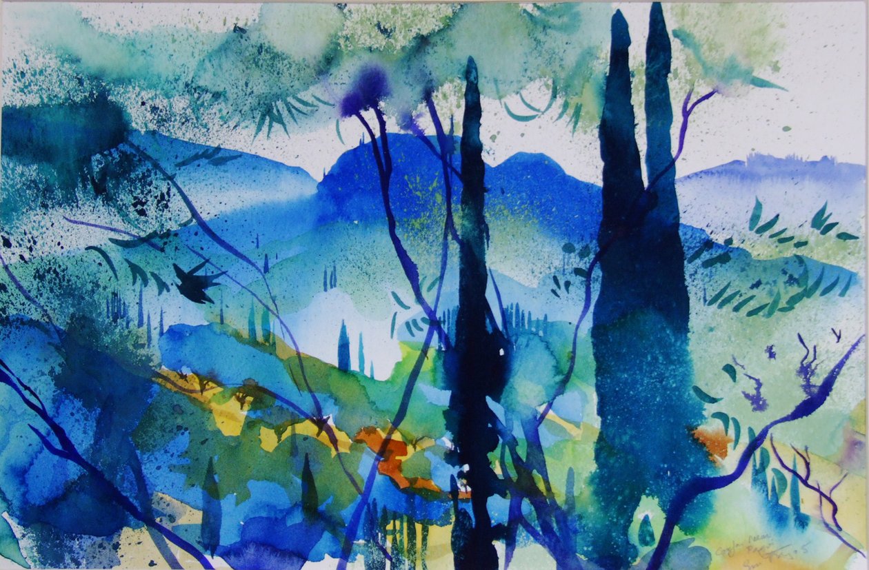 Korfu, lähellä Pagoita, 2005 (akvarelli paperille) tekijältä Simon Fletcher
