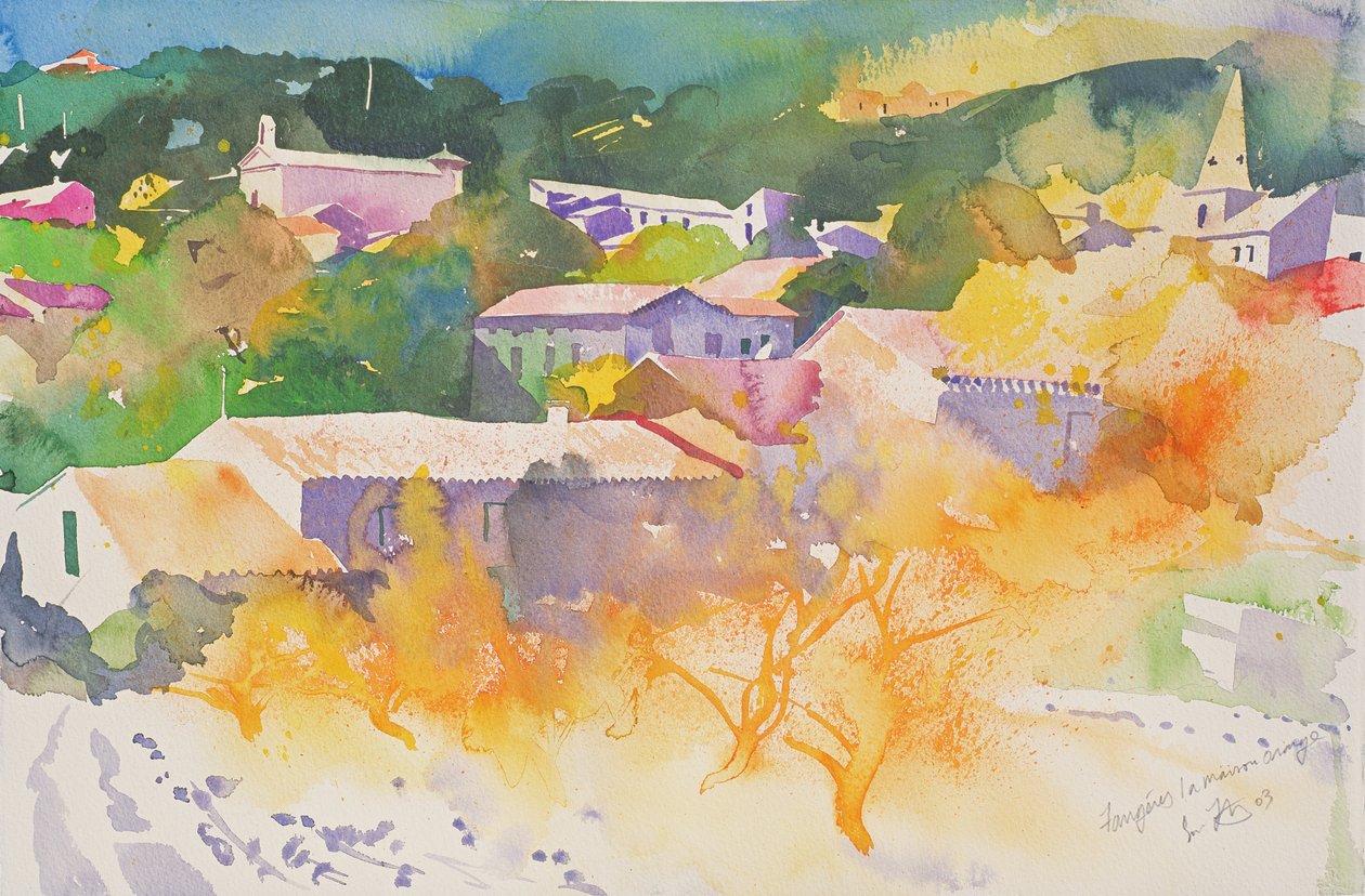 Faugeres, La Maison Orange, 2003 (akvarelli paperille). tekijältä Simon Fletcher