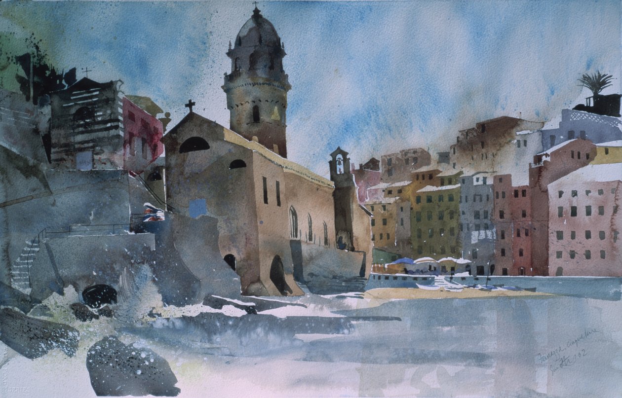Fernazza, Cinque Terre, 2002 (akvarelli paperille). tekijältä Simon Fletcher