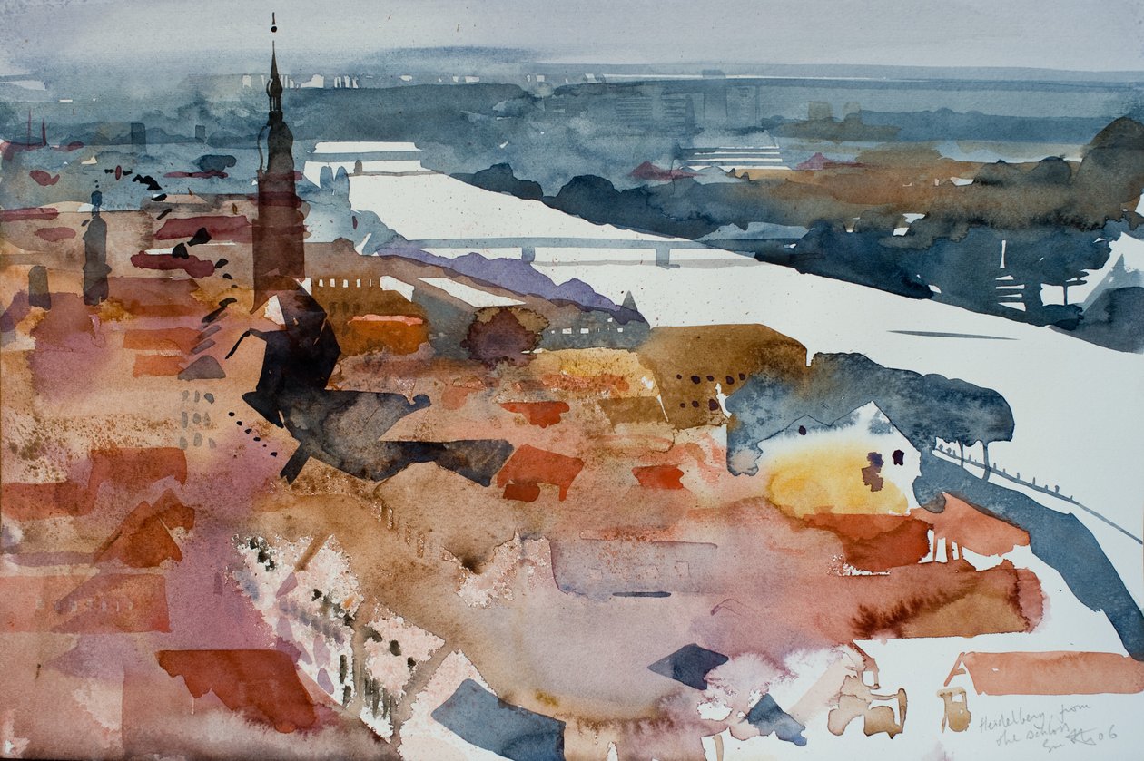 Heidelberg Schlossista, 2006 (akvarelli) tekijältä Simon Fletcher