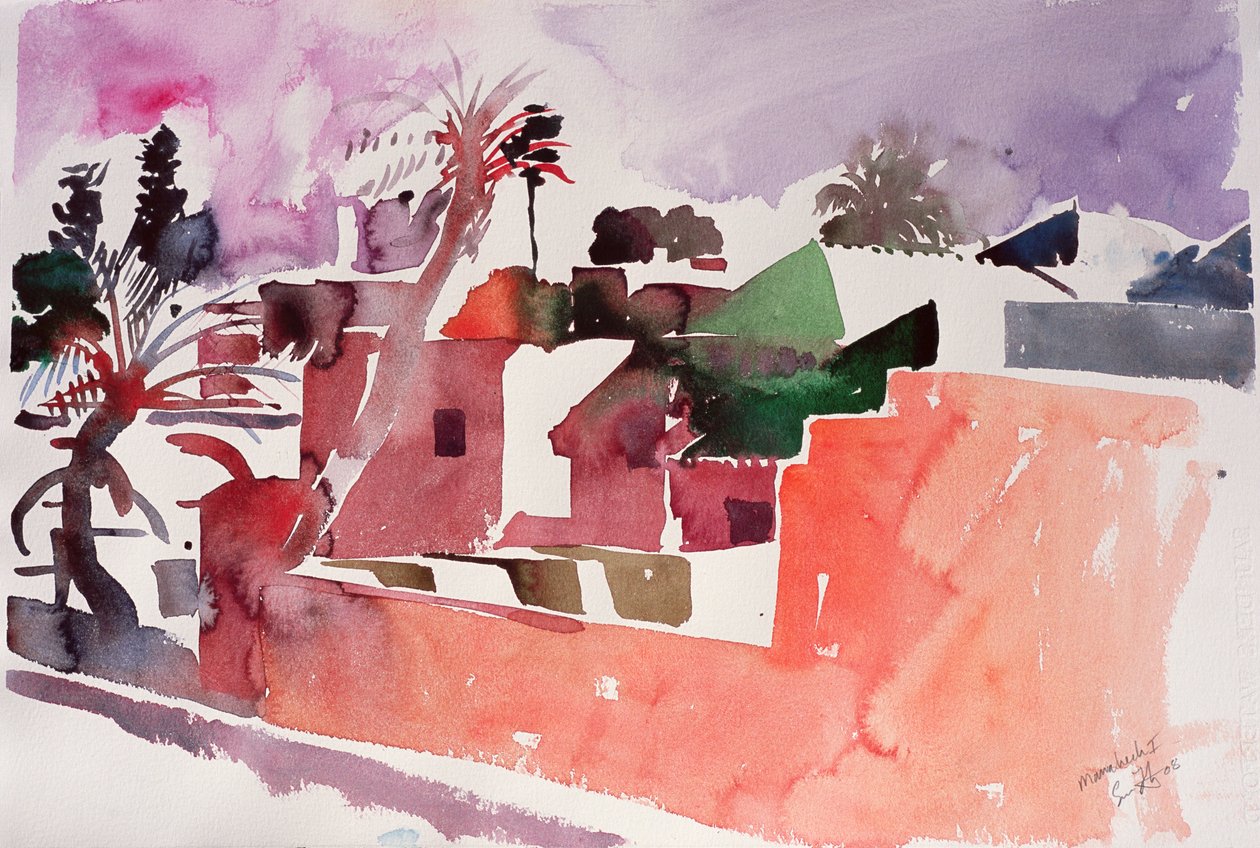 Marrakech 1 (akvarelli paperille) tekijältä Simon Fletcher