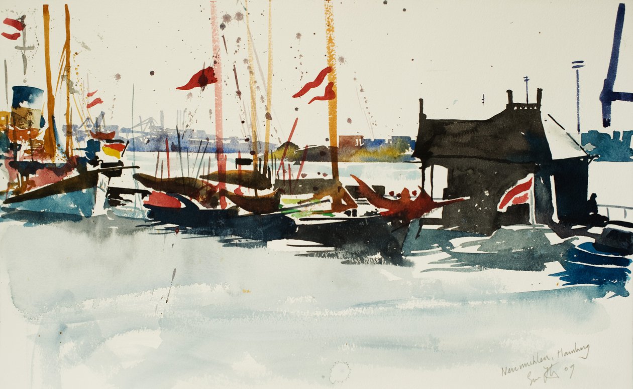Neumuhlen, Hampuri, 2009 (akvarelli) tekijältä Simon Fletcher