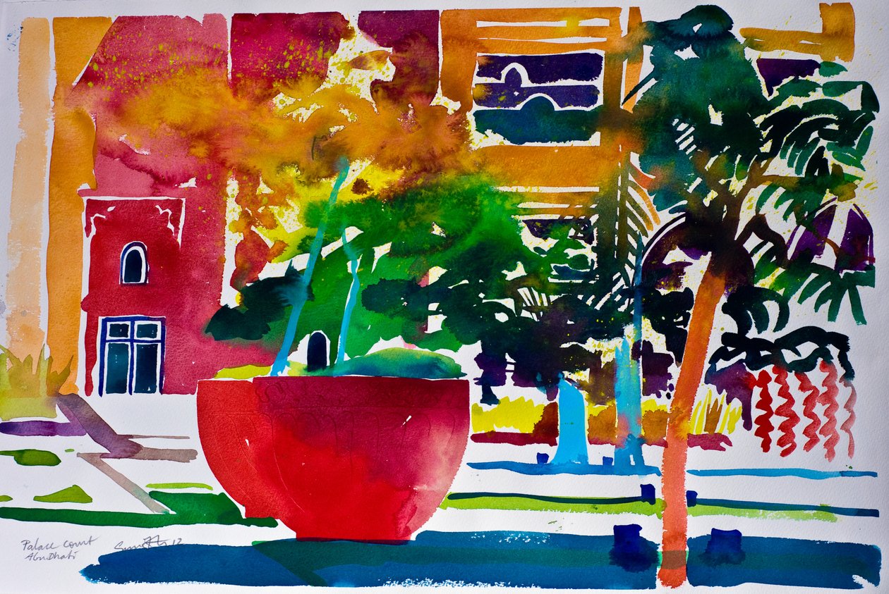 Palace Court, Abu Dhabi, 2012 (vesiväri paperille) tekijältä Simon Fletcher