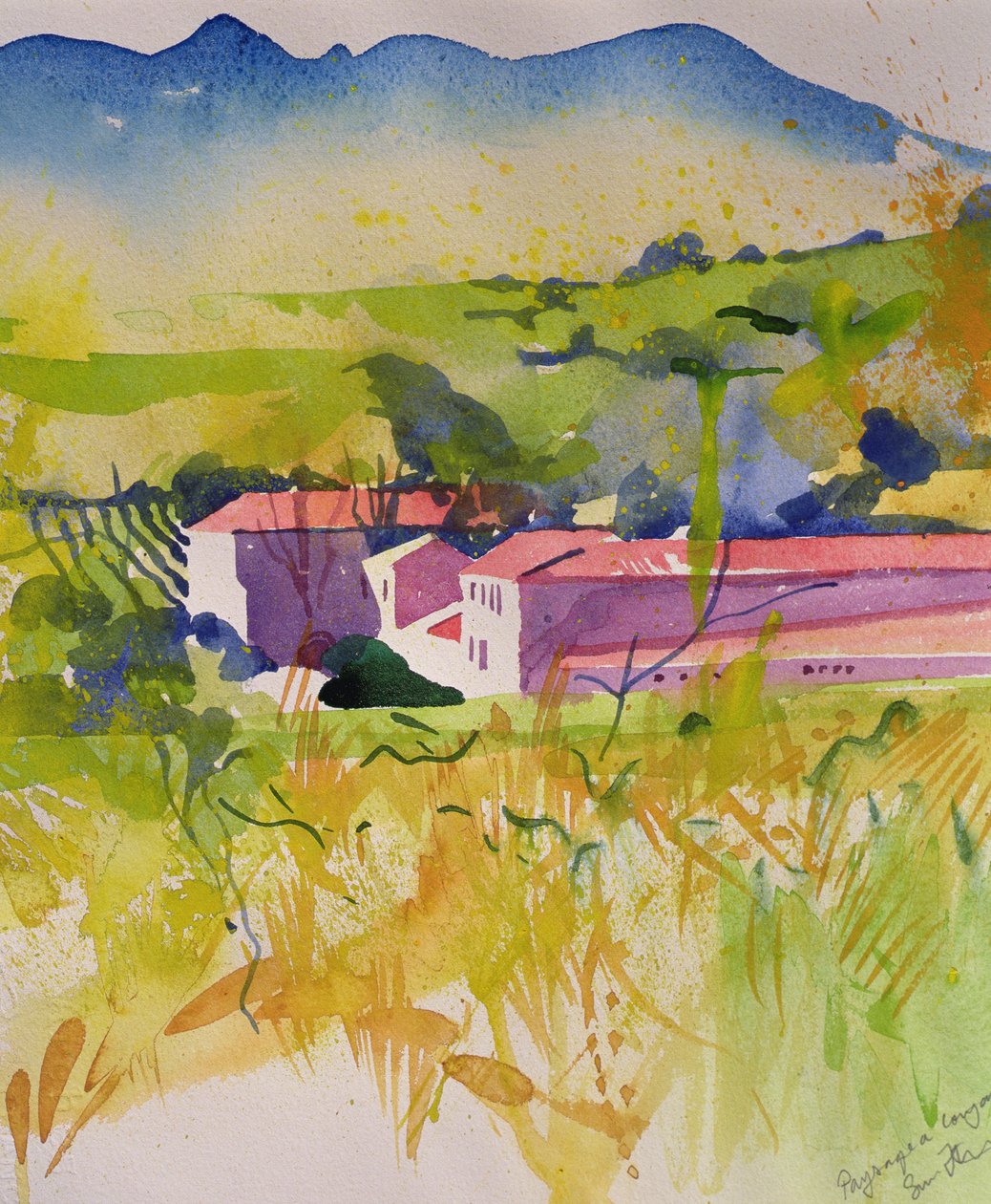 Paysage a Coujan, 2004 (akvarelli) tekijältä Simon Fletcher