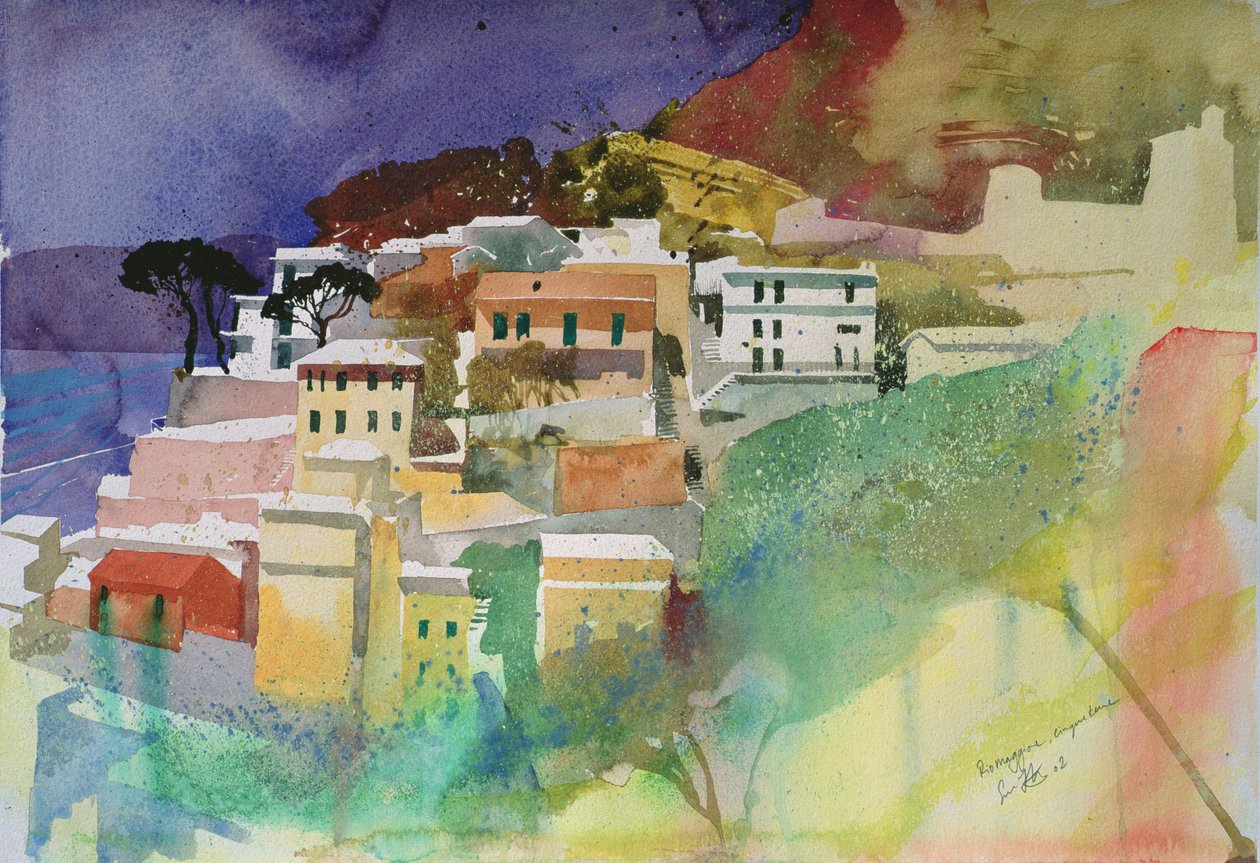 Riomaggiore cinqueterre, Italia, 2002 (akvarelli) tekijältä Simon Fletcher