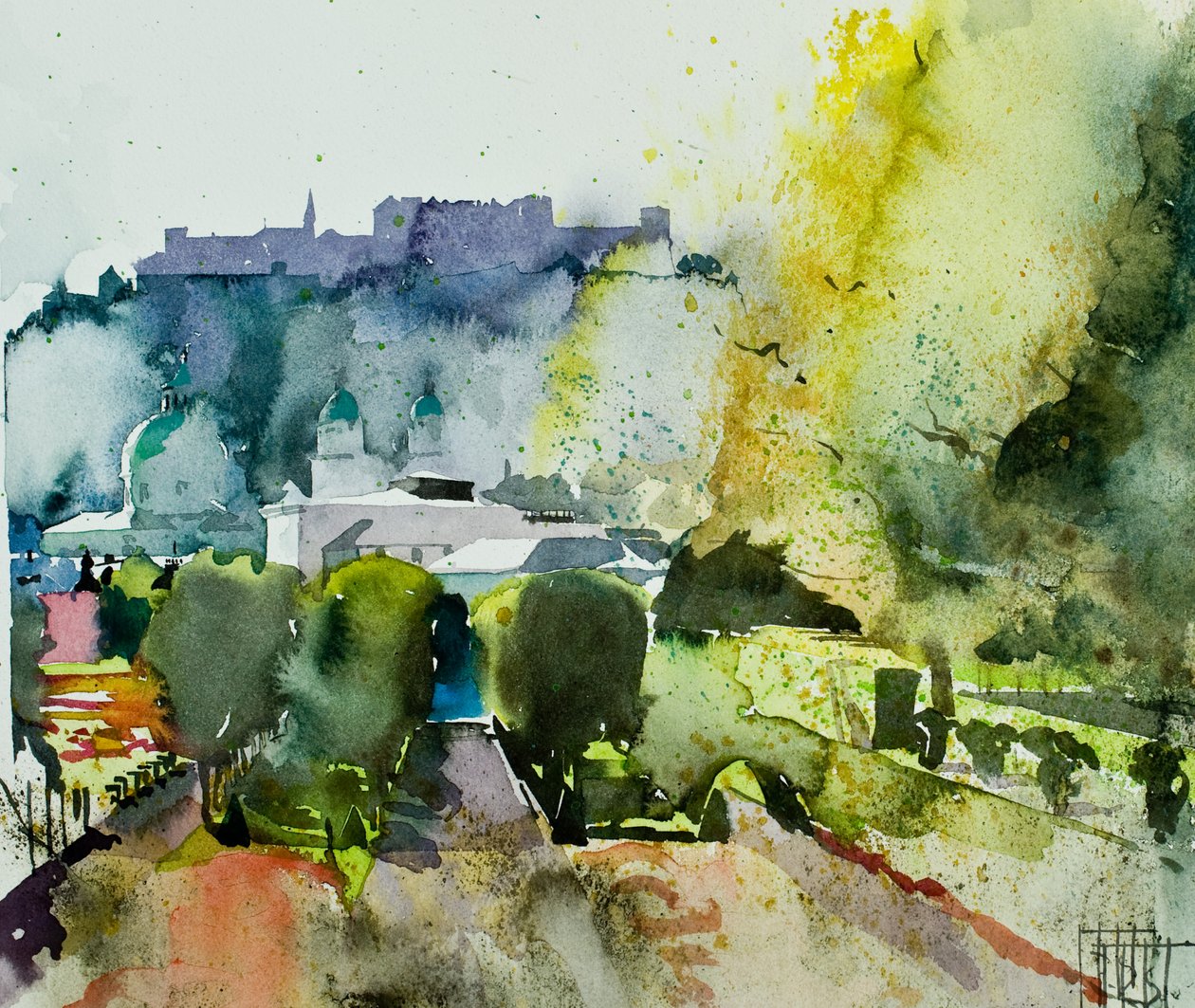 Salzburg Mirabellin puutarhasta, 2008 (akvarelli) tekijältä Simon Fletcher