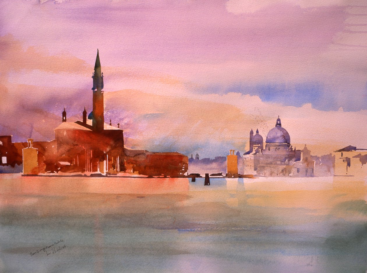 San Giorgio ja Salute, 2006 (akvarelli paperille) tekijältä Simon Fletcher
