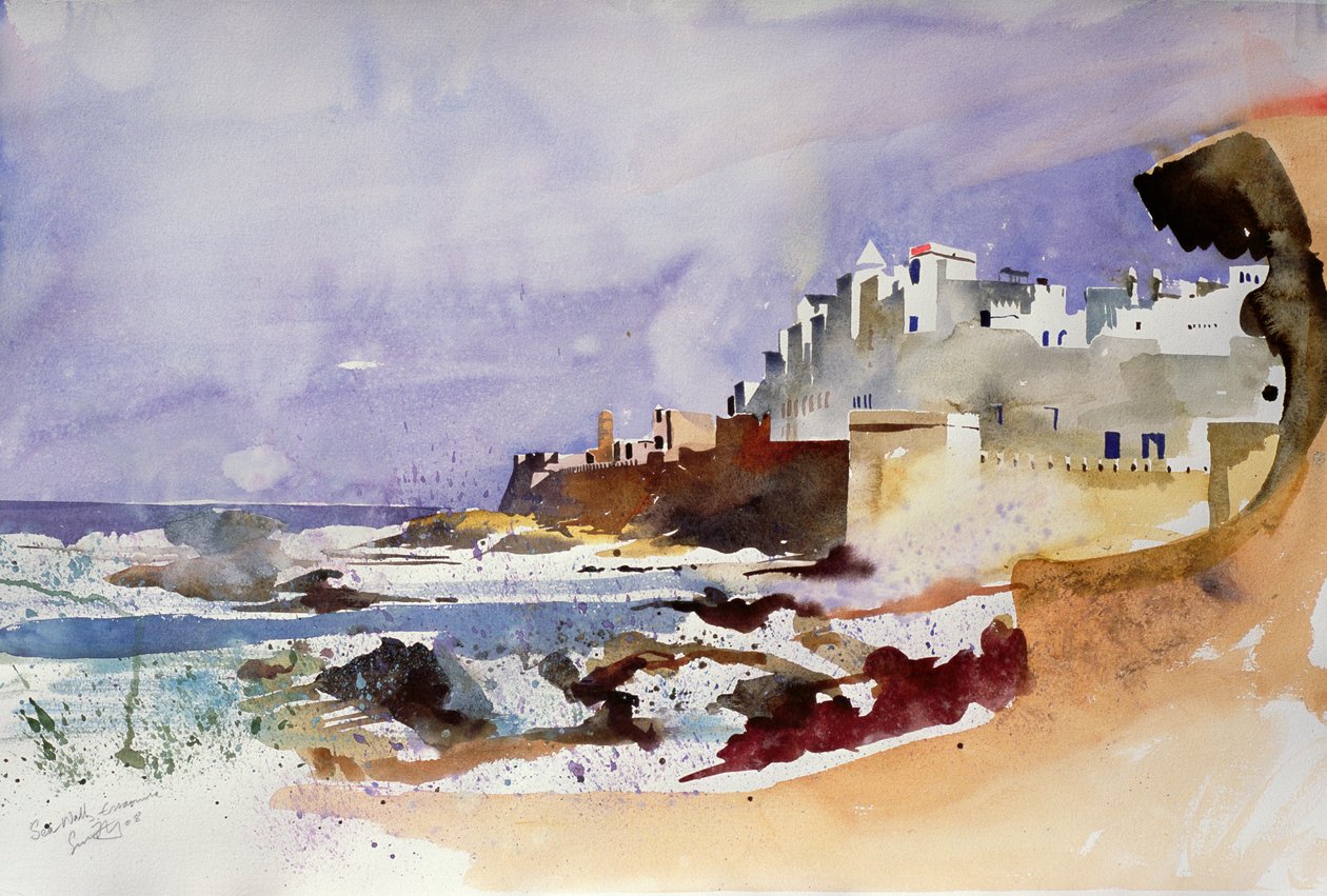 Merimuuri, Essaouira (akvarelli paperille) tekijältä Simon Fletcher