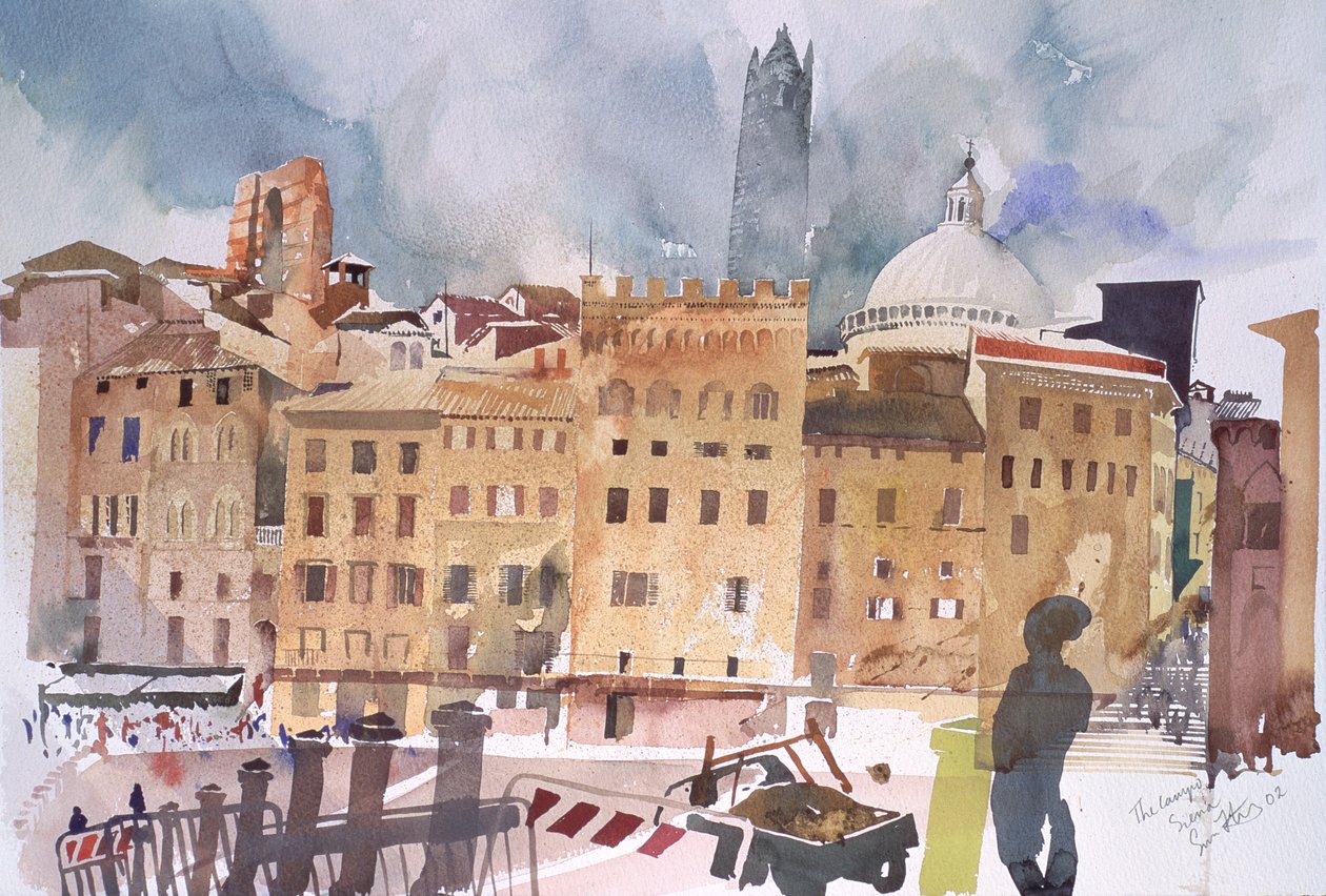 Campo, Siena, 2002 (akvarelli paperille). tekijältä Simon Fletcher