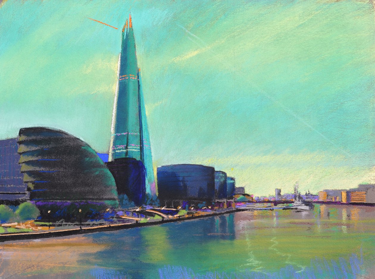 The Shard Tower Bridgeltä, 2015 (pastelli) tekijältä Simon Fletcher