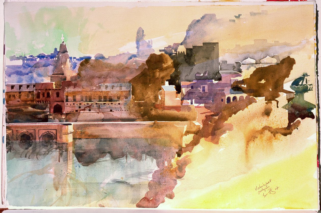 Vishnun jalka, Jodphur, 2007 (akvarelli paperille) tekijältä Simon Fletcher