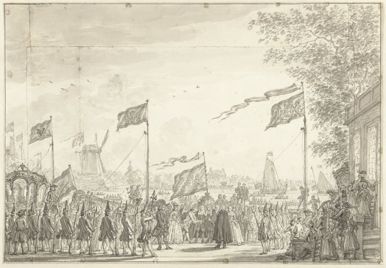 Jäähyväiset Willem V:lle ja hänen vaimolleen Buitenamstelissa, 1768 tekijältä Simon Fokke