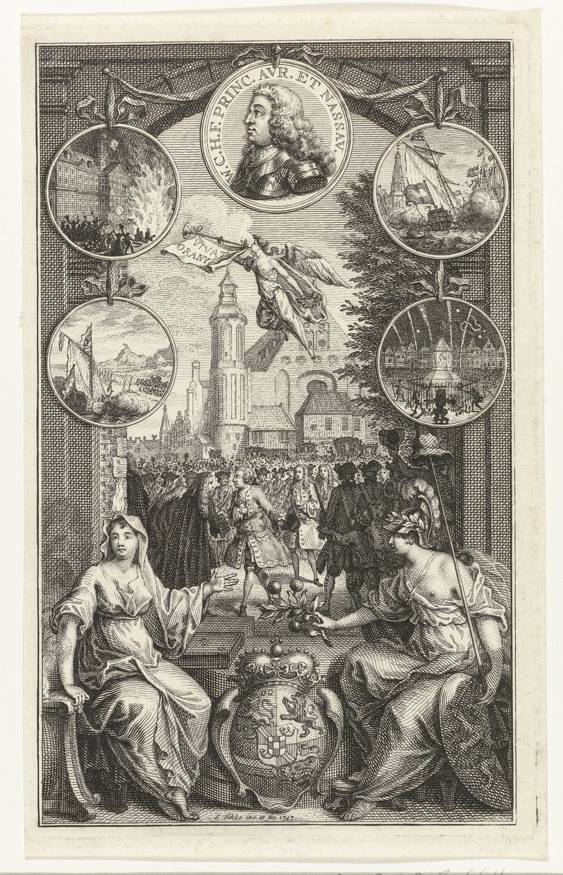 Allegoria Vilhelm IV:n nostamisesta stadtholderiksi, 1747 tekijältä Simon Fokke