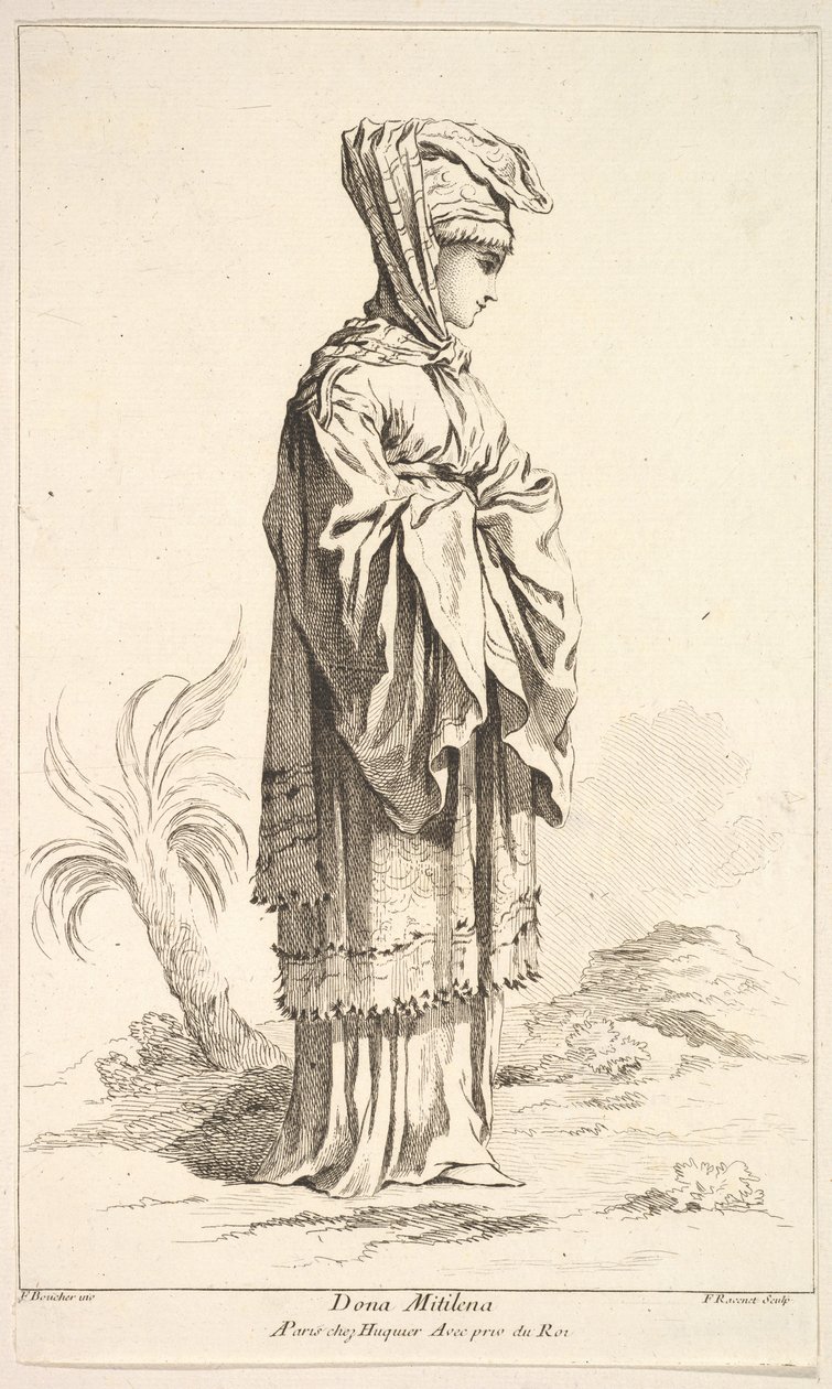 Dona Mitilena, kokoelmasta erilaisia ​​ulkomaisia ​​hahmoja Keksijä F. Bouche..., 1700-luku. tekijältä Simon Francois Ravenet
