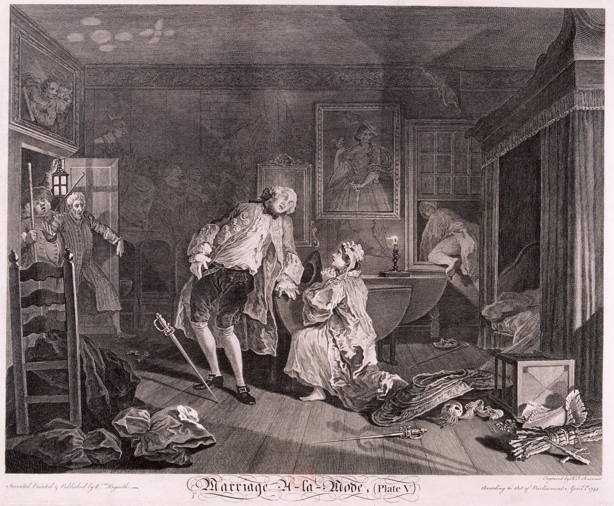 "Avioliitto a la mode, levy V", 1745 tekijältä Simon Francois Ravenet