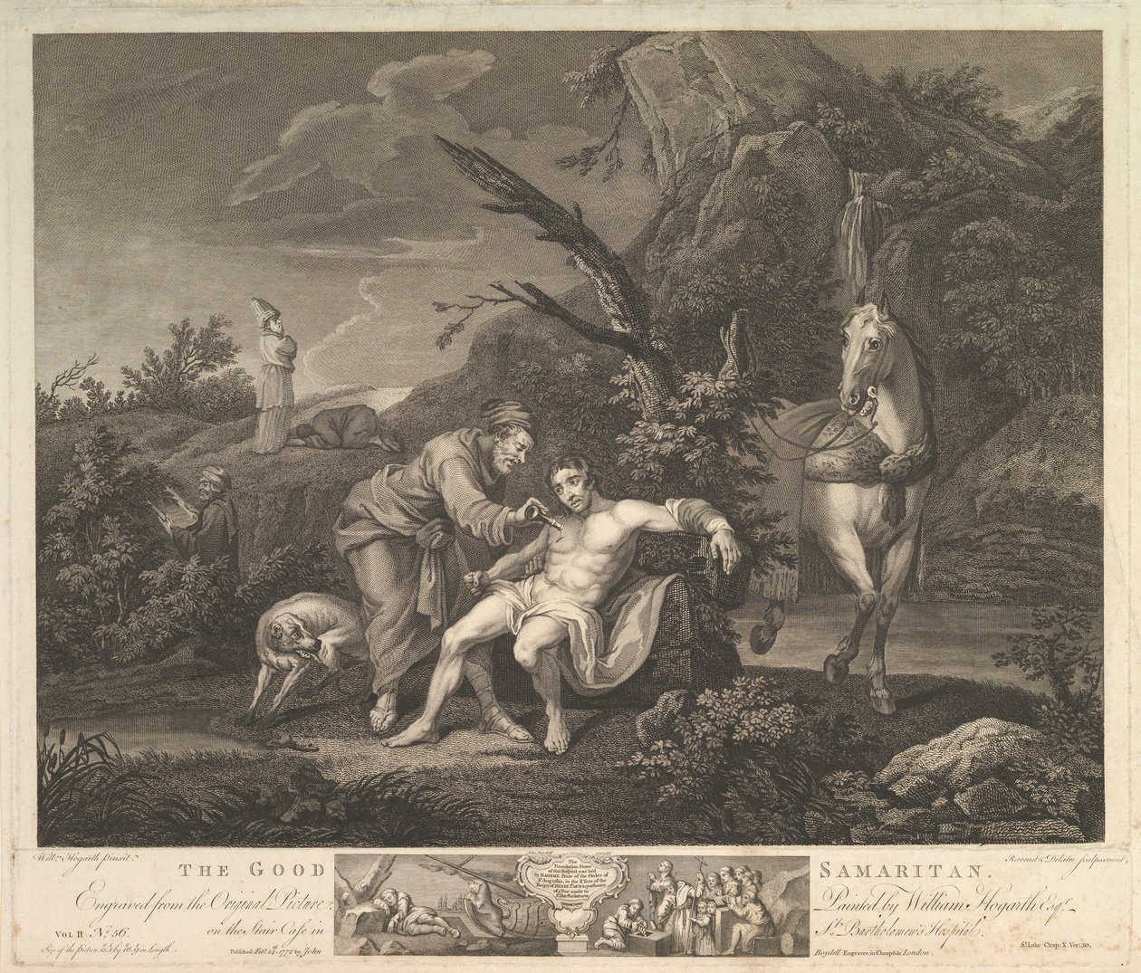 Laupias samarialainen Pyhä Luukas, luku. 10, säe 30, 24. helmikuuta 1772. tekijältä Simon Francois Ravenet