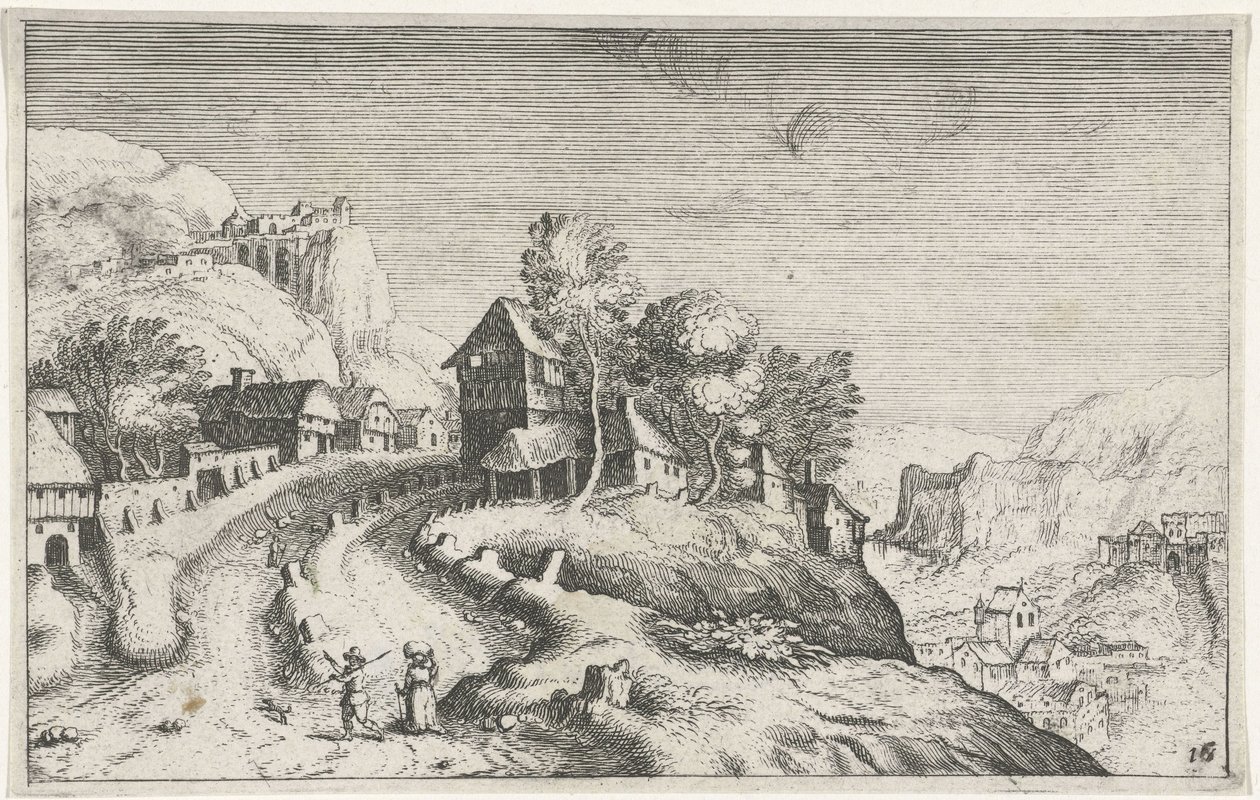 Kylä vuoristomaisemassa Erilaisia ​​maisemia (sarjan nimi) Topographia variarum regionum (sarjan nimi) tekijältä Simon Frisius (attributed to)