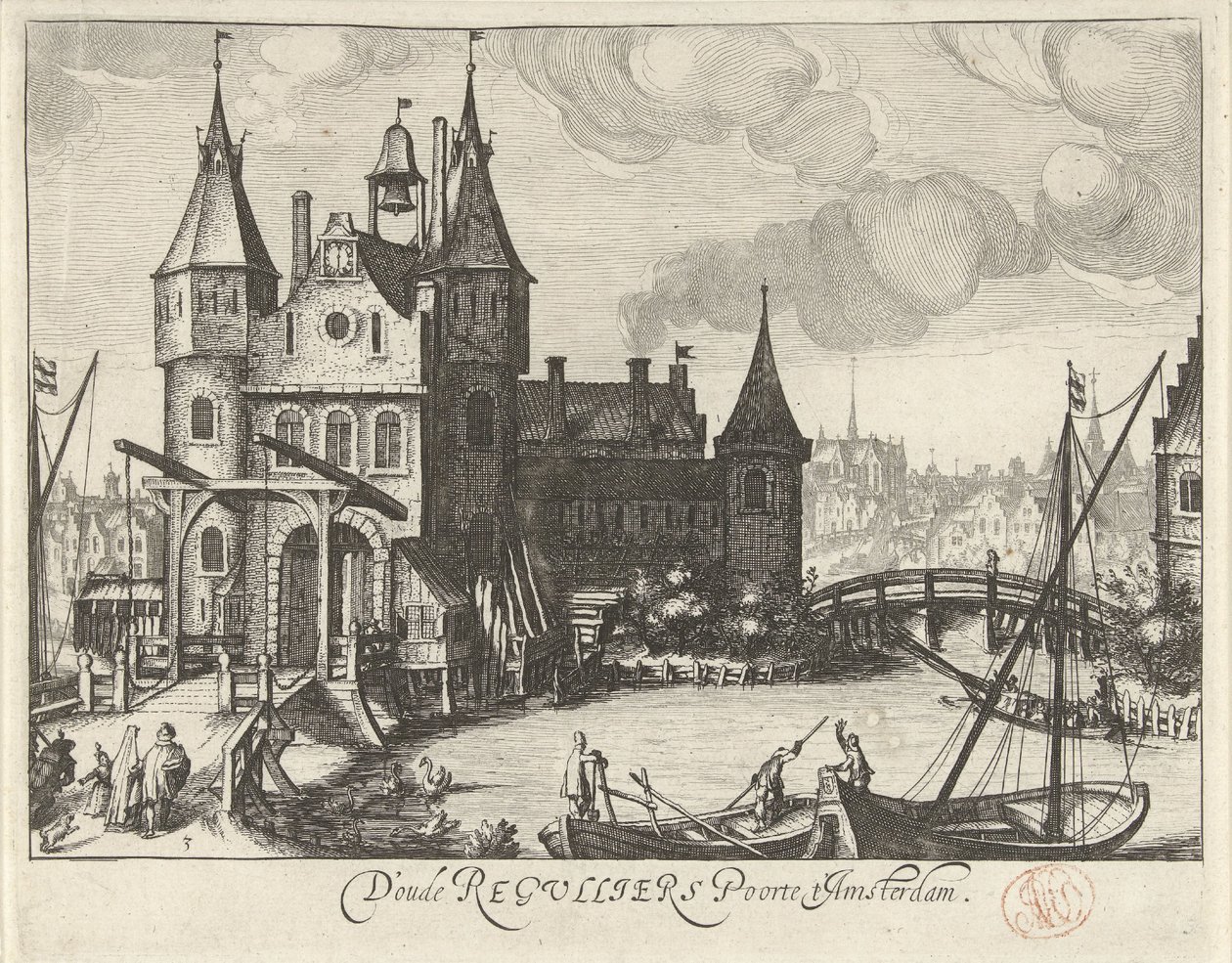 Näkymä Amsterdamin Ensimmäiselle Regulierspoort-portille tekijältä Simon Frisius