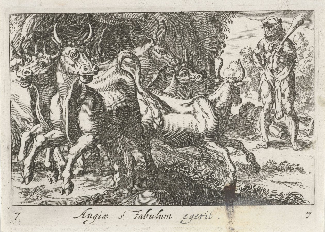 Hercules hoedt de kudde van Geryon (otsikko esineessä) Herculische-teeman (sarjan nimi) tekijältä Simon Frisius