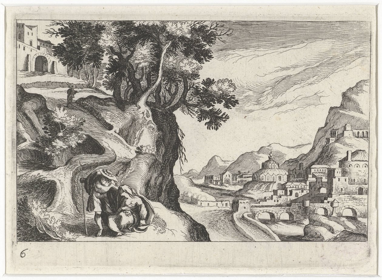 Landschap tapasi Juda en Tamarin Zuid-eurooppalainen maisema (sarjan nimi) Eri alueiden topografia (sarjan nimi) tekijältä Simon Frisius