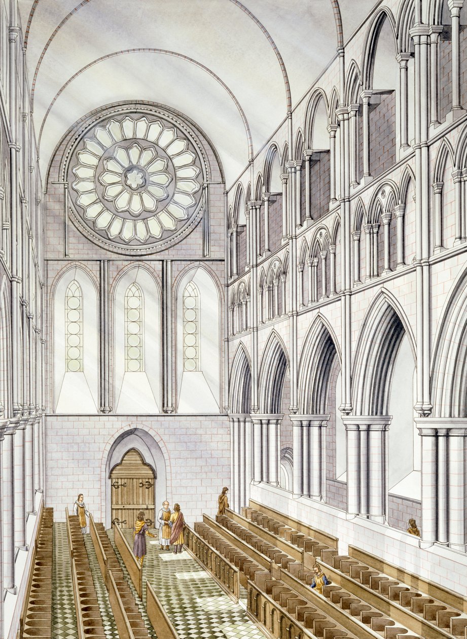 Kirkon sisätilat, Byland Abbey (vesiväri paperille) tekijältä Simon Hayfield