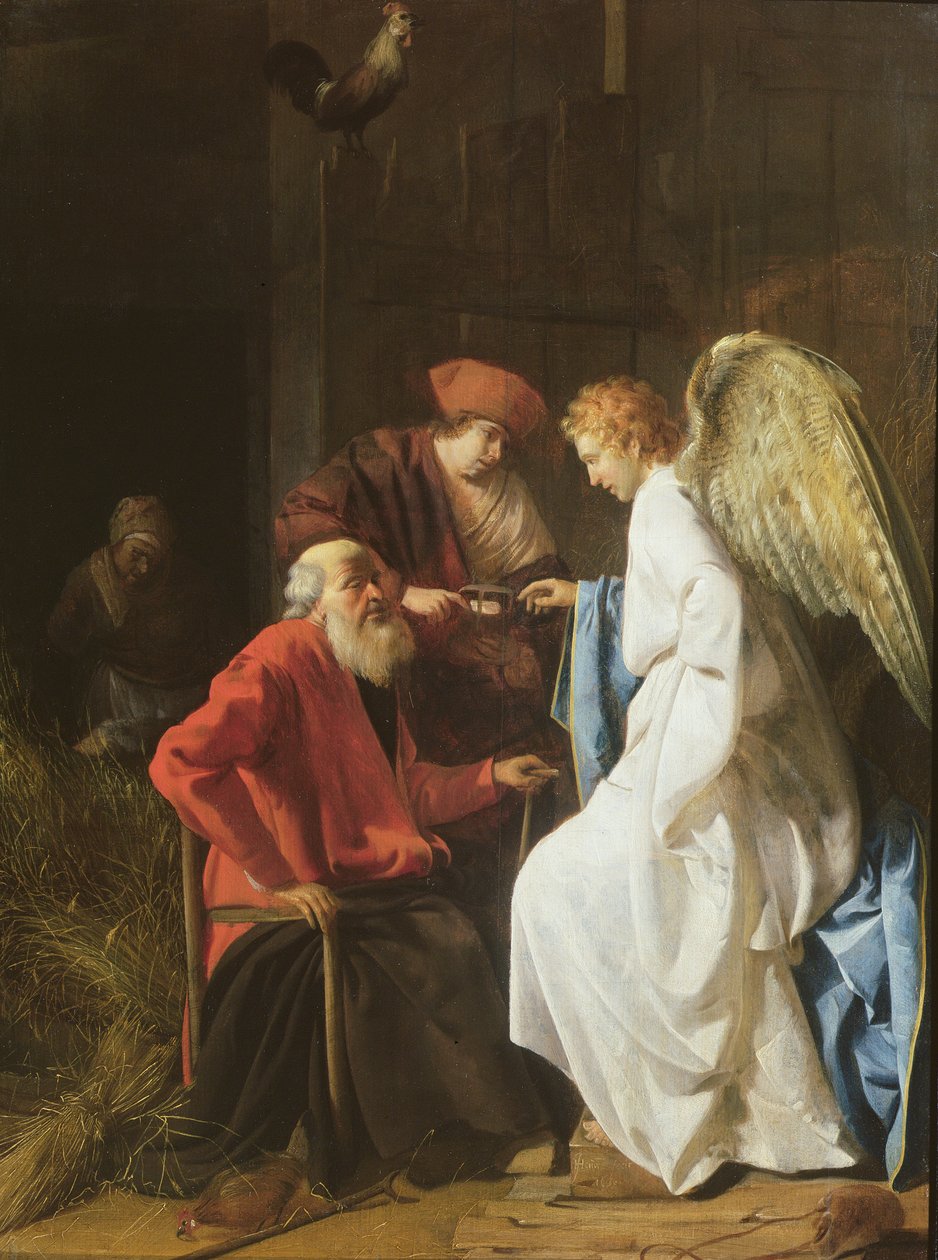 Tobias ja enkeli parantamassa Tobitin sokeutta, 1630 tekijältä Simon Henrixz van Amersfoort
