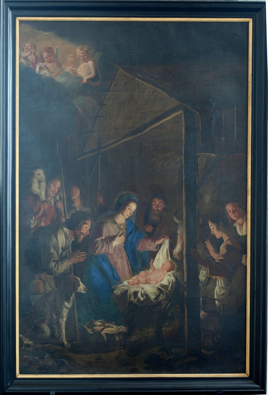 Seurakuntakirkko (Our Lady of Ascension Church). Sisustus. maalaus. Joulun kohtaus. Simon DePaepe. Alkuperäinen luostari Ename (?). tekijältä Simon II de Pape