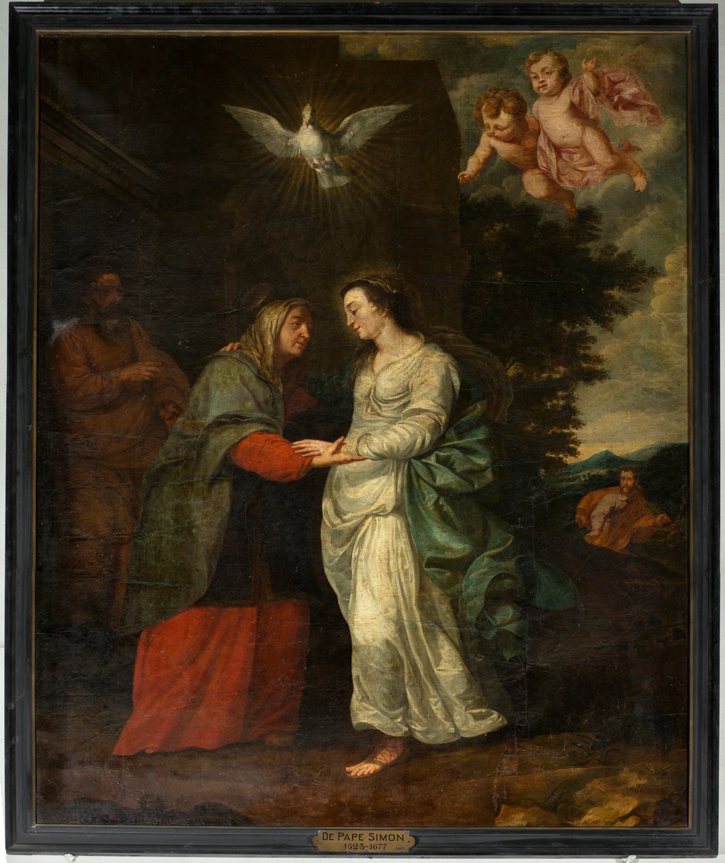 Seurakuntakirkko (Parochiekerk Sint-Eligius). Maalaus. "Maria Elisabethin luona". Simon de Pape. 17. vuosisata. tekijältä Simon II de Pape