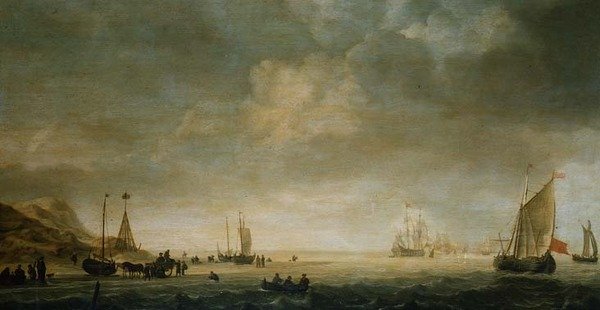 Ranta Scheveningenissä kalastajien kanssa rannalla tekijältä Simon Jacobsz. Vlieger