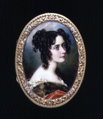 Pienoiskuva Georgina Carolinasta, Lady Astley, n. 1827 (akvarelli norsunluulla) tekijältä Simon Jacques Rochard